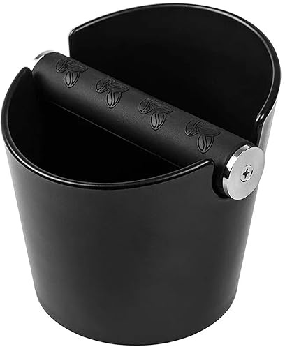 Kaffe knackbox, 10 cm espresso-knackbox kaffebehållare kaffemaskiner tillbehör kaffebotten hink stötabsorberande barista-knackbox med avtagbar metallstång och halkfri bas (svart)