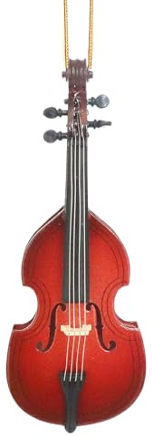 Dselvgvu Ornement miniature à suspendre avec cordes en bois de 14,4 cm - Mini instrument de musique contrebasse - Réplique d'arbre de vacances - Décoration d'intérieur - Modèle de basse droite