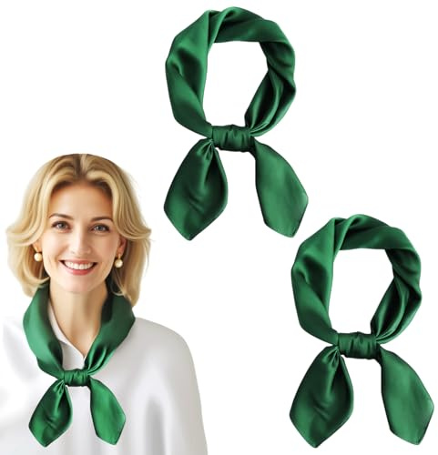TUONYIS 2 Piezas Pañuelo Cuello, Bandanas Fular, Cuadradas de Mujer Envolturas de Cabeza Bufandas, Mujer Bufandas, Pañuelo Tocado Bufanda para el Pelo/Cuello/Muñeca/Cabeza, 70x70cm (Verde)