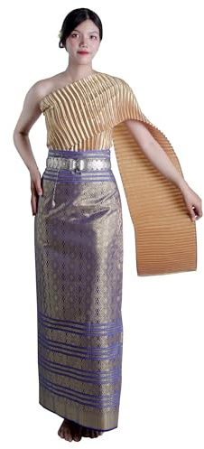 RaanPahMuang Sabaii Sash Theater or Wedding Costume Outfit Dress Traditional Thai, Lobe - Golden Yellow, One Size