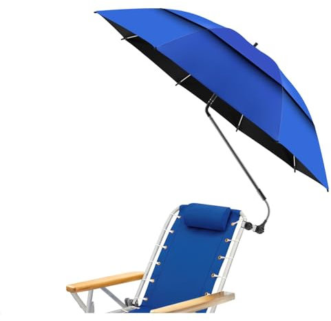 DUEYUN Parapluie de Chaise avec Pince Universelle, Parasol de chaise Réglable à 360 ° UPF50+ portable Chaise de Plage, pour Chaise Patio, Fauteuil Roulant, Chaise de Camping (Blue, 48.6in)