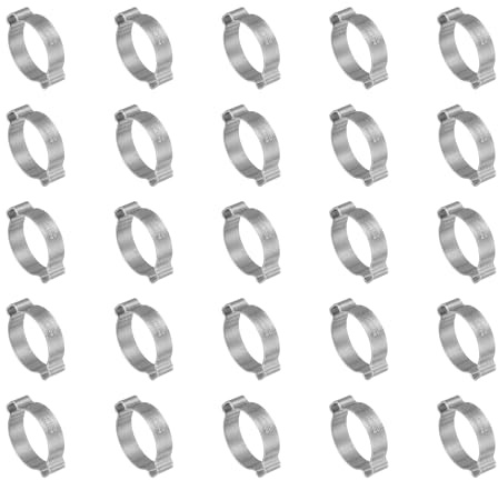 PATIKIL 25 Pack 25-28mm Double Ear Hose Clamp, 304 Stainless Steel O Clip Crimp Rings for Fuel Petrol Pipe Tube Fitting Connections, Silver Tone