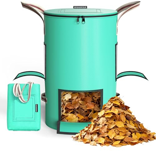 SPONDWILD Sac à déchets de jardin réutilisable – Sac de pelouse épais et respirant, avec 4 poignées pour un déplacement facile et pliable, pour la collecte des feuilles et des débris divers (vert)