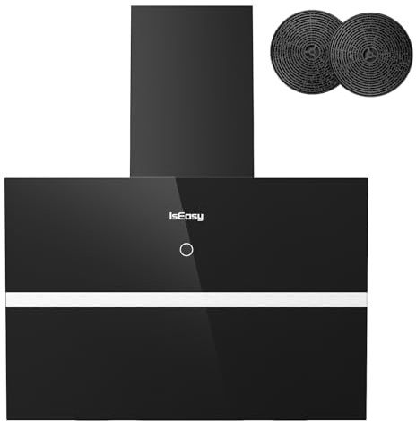 IsEasy Cappa Aspirante 60 cm, Cappa Cucina 60 cm con 578 m³/h Potenza di Aspirazione, 4 Livelli di Regolazione, Modalità di Scarico, 1-9 min Ritardo Funzione di Spegnimento, Nero, 58dB, Efficienza A++