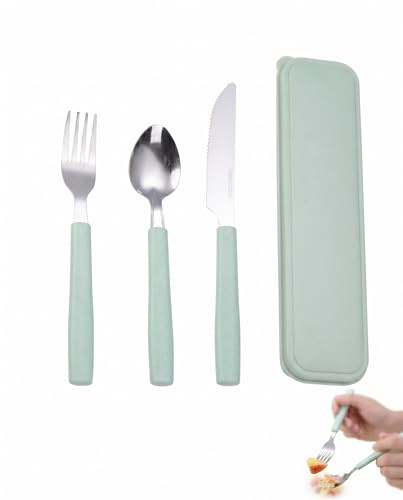 YIPFEN 3 Piezas Cubiertos de Acero Inoxidable para Camping con Estuche, Set de Cubiertos Portátil con Sporks, Ideal para Viajes, Exterior, Trabajo y Escuela