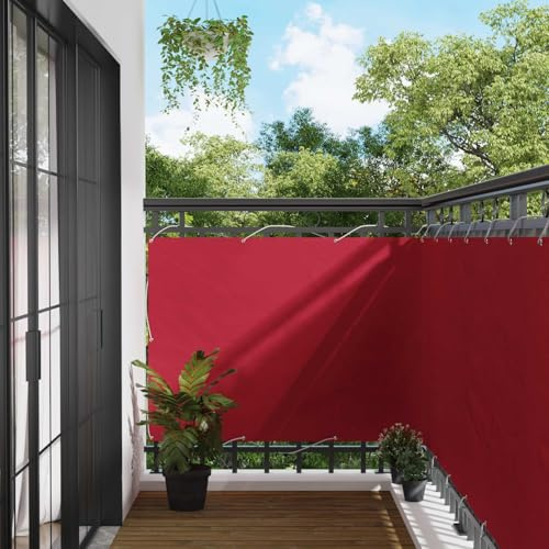 Écran de Balcon Rouge 110x400 cm, Brise-Vue Extérieur en Tissu Oxford Polyester, Rideau d'Intimité à Rayures pour Jardin Terrasse, Déperlant et Résistant aux UV