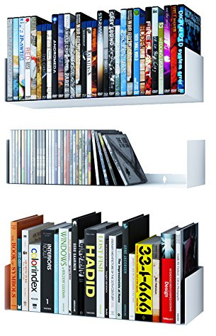 Wallniture Bali U Shape Bookshelves - Wall Mountable Metal CD DVD Storage Rack White Set of 3