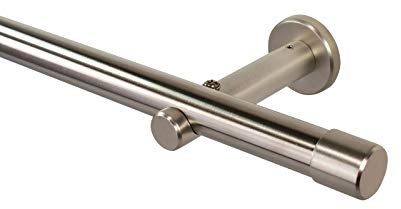 iso-design Gardinenstange 20 mm Farbe Edelstahl, Vorhangstange zur Wand- und Deckenmontage geeignet, Rohr aus Edelstahl, Set mit Halterungen und Endstück Kappe, 100 cm