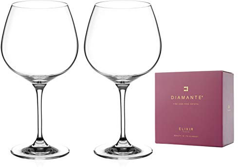 DIAMANTE Gin Glass Pair Crystal copa Gin Glasses- ‘Auris’ Collection Undecorated Crystal Balloon Glasses - Set of 2