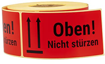 MD Labels Warnetiketten auf Rolle 100x50mm – 500 Stück – Oben / Nicht stürzen / Not to be dropped