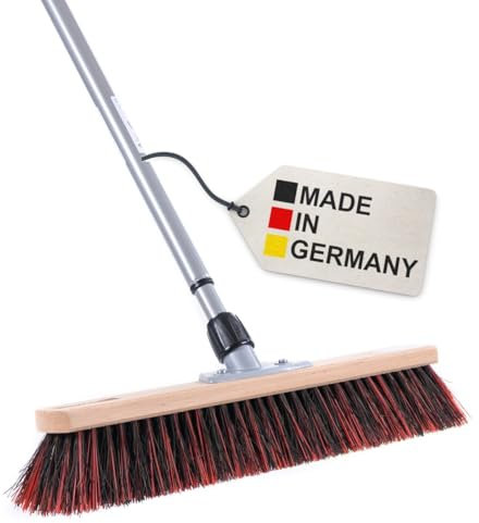 BawiTec Arengabesen mit Teleskopstiel, 40cm Breit/Lang, Arenga-Mix-Borsten für feinen und groben Schmutz, mit Metallstiel Teleskopstiel Stiel verstellbar, Besen Straßenbesen für draussen