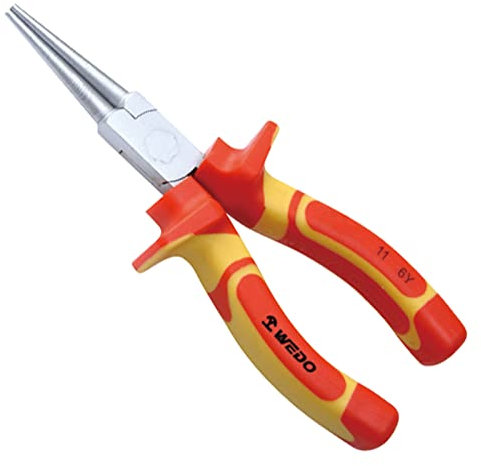 WEDO Alicates redondos aislados VDE1000 V,150mm,herramienta profesional para electricistas,alicates de punta redonda con cuerpo de acero al cromo vanadio y mangos antideslizantes,HRC58-63,150mm
