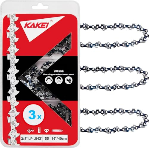 KAKEI Stihl Chainsaw Chain 16 Inch 3/8 LP Pitch .043 Gauge 55 Drive Links- 61PMM3 55 Fits Stihl MS170, MS171, MS180c - 36100050055, R55 (3 Chains) - Semi Chisel