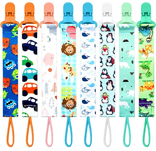 ZOCONE 8 Piezas Cadenas para Chupetes Bebe, Chupete Cuerda Tela Suave Cadena para Chupete con Clip Reutilizable Cadena Chupete Bebe para Niño y Niña Chupetero de Cinta para Evita Chupete Pierda (B)