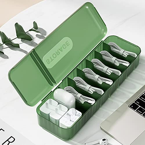STARRY G Large Cable Organizer Box, 7 Grids Cable Tidy Box with 2 Open Lids, Storage Box for Data Cables, Charger Plug, Visible Cable Management Box - Free 12 Classified Stickers&10 Cable Ties