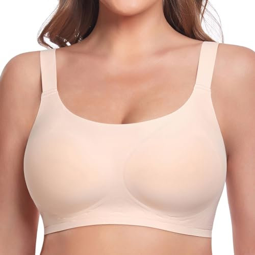 Vinfact Glatter BHS Damen Ohne Bügel Bügelloser BH Halt Grosse Grössen Ultrakomfortabler Tshirt Bra Soft Atmungsaktiver Schlaf Bralette mit zusätzlicher Verlängerung Nude XL