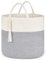 Mkono Woven Storage Basket Decorative Rope Basket Wooden Bead Decoration for Blankets,Toys,Clothes,PlantOrganizer Bin with Handles Living Room Home Decor, Grey and White, 16 W × 13.8L