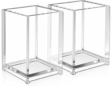 Aililong 2er Pack Acryl Aufbewahrung - Stiftehalter Schreibtisch + Makeup Pinsel Aufbewahrung - Organizer für Büro, Schule und Zuhause (9,8 x 6,5 x 6,5 cm) - Kann DIY