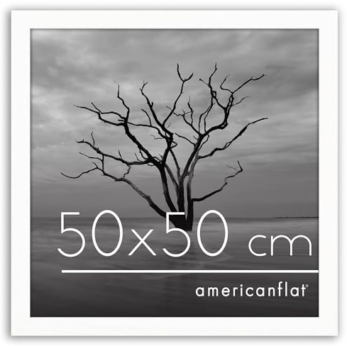 Americanflat Marco de Fotos Blanco 50x50 cm - Marco Fotos Madera con Plexiglás y Ganchos para Colgar - Exposición Marco Cuadrado