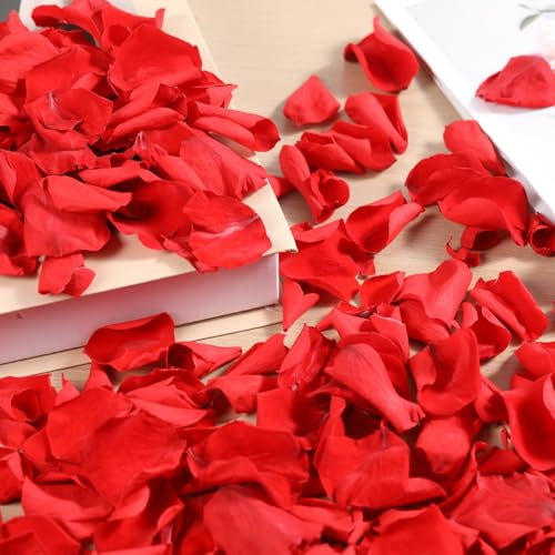 Pétalos de rosa reales secos, pétalos de flores secas preservados naturales para decoración de mesa de boda, fiesta, cena, noche romántica para ella, compromiso, despedida de soltera, día de San