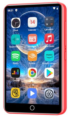 Lecteur Mp3 avec Spotify, Lecteur Mp3 ZAQE 80GB avec Bluetooth et WLAN，Mp4 avec Musique Amazon, Audible,Deezer, écran Tactile 4 Pouces, Lecteur Mp4 pour Enfants (Rot)