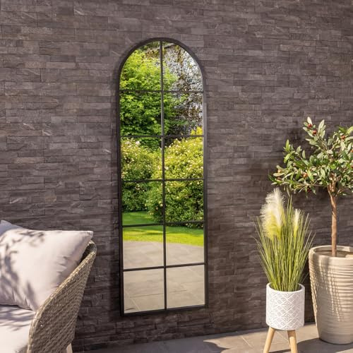 CHARLES BENTLEY Bern Arch Mirror in Black, Weather Resistant, Shatterproof, Wall Mounted Accent Mirror Décor For Garden, Indoors, Iron Aluminium (165x55cm)