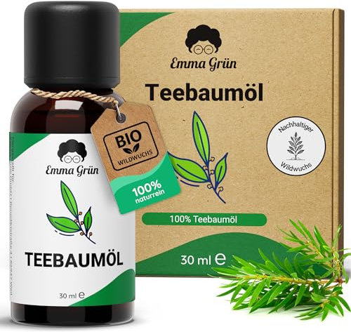 Emma Grün® Teebaumöl Ätherisches Öl 30ml [100% NATURREIN] - Teebaum Diffuser Öl für Raumduft, Aroma Diffuser & Duftlampe - DIY Duftöl als Massageöl, Kerzen Duftöl & Seifenherstellung - Tea Tree Oil