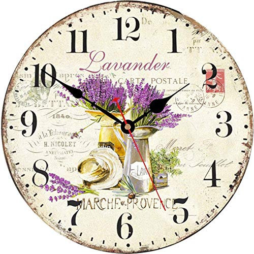 TAHEAT Lavender Wall Clock, Small Unusual Floral Provence Kitchen Clocks, Lovely Countryside Wall Clocks for Living Room Bedroom Bathroom Office, 8 Inch