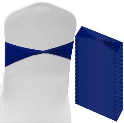 M METERXITY 50-Pack de Fajas de Silla de Spandex, Bandas de Silla Deslizantes Fajas Elásticas para Cubierta de Silla Lazos de Silla para Decoración de Eventos de Boda [Azul Oscuro]