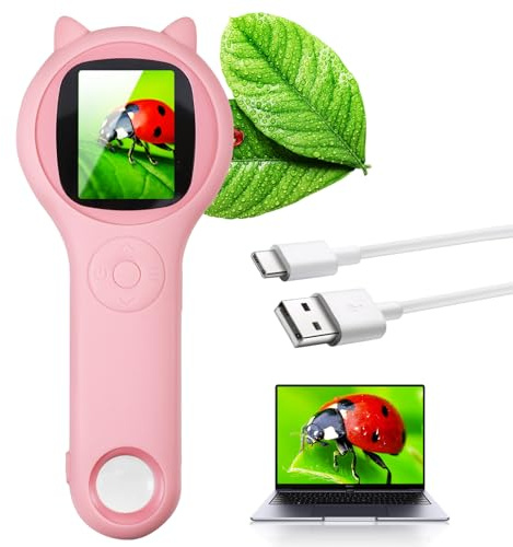 Microscopio digital de mano rosa, mini microscopio portátil para niños, de 3 a 12 años