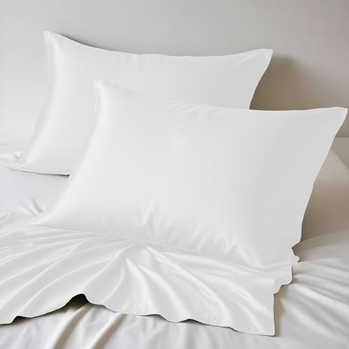 LINENWALAS 100 % ekologisk bambuörngott 2-pack, mjuka premium bambu-silkesörngott för hår och hud, kylande örngott i standardstorlek med kuvertstängning (50 x 75 cm, vit)