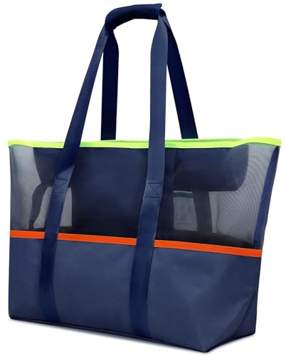 Bolso de playa INYEEXUP con cremallera y base Oxford resistente al agua - Bolso de viaje grande para playa, deportes y natación, Azul profundo, 30 cm x 19 cm x 3 cm