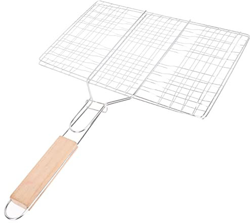 BESTonZON Panier à Grillades pour Poissons Et Hamburgers Barbecue en Métal 45x33x20 Cm Poignée Humanisée pour Camping Et Pique- Accessoires De Grillades