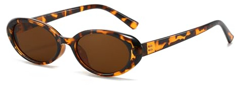 Long Keeper Retro Oval Sunglasses Womens Small Vintage Narrow 90s Sunglasses Tortoiseshell Slim Oval Frame Sun Glasses Anti UV400 Retro Shades for Women Men (Tortoiseshell Frame Brown Lens)