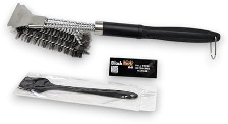 Black Rock Grill Heavy-Duty BBQ Grill Brush & Scraper – 18” Stainless Steel Grill Cleaner for Gas, Charcoal, Electric, Infrared and Steak stone hot rocks – Bonus Marinating Oil Brush Included