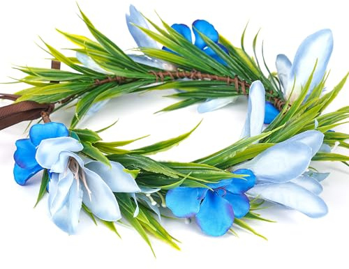 Hawaii Kostüm Blumenkranz Haare Faschingskostüme Karneval Blauer Hawaii Blumiger Kopfband Tropische Lei Künstliche Luau Kostüm Haarbezierungen für Party Strand Pool Urlaubsdekorationen