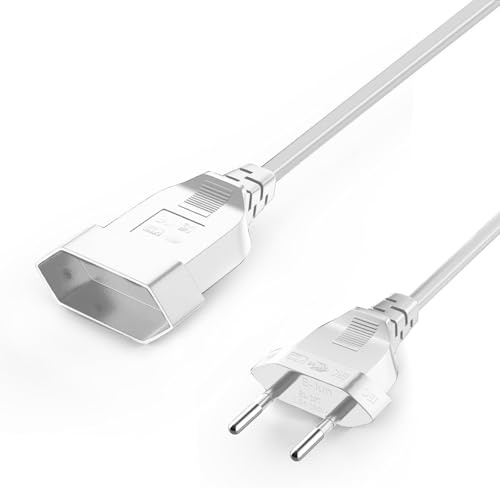 VIEVRE Verlängerungskabel Dünn, 3,0m Eurostecker Verlängerung 2,5A 250V, Typ-C-Stecker Eurostecker auf Typ-C Euro Buchse für Haushaltsgeräte TV PC Computer Monitor Etc, Weiß