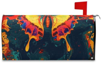 sanluoli Coperture decorative per cassetta della posta a forma di farfalla psichedelica colorata per Halloween, coperture uniche per cassette postali natalizie, 45,7 x 52,6 cm