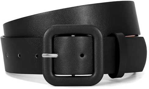 JASGOOD Ceinture Femme en Cuir Ceinture Mode Réglable avec Boucle Carrée pour Jeans Robes Pantalons,Noir,Taille 103-114 cm(Longueur 130 cm)