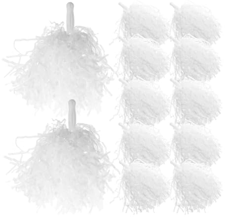 Kisangel Pompon da Cheerleader 24 Pezzi in Plastica Bianca Impugnatura Robusta, Mini Pompon per Squadra di Tifo e Decorazioni per Feste di Cheerleading, Accessori Riutilizzabili per