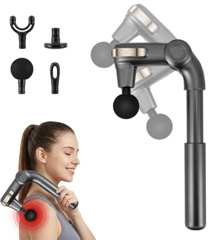 Pistola Massaggiante per Tessuti Profondi – 3 Angolazioni Regolabili, 4 Accessori, 5 Velocità – Massaggiatore Muscolare Portatile (2800 RPM) per Casa, Palestra e Rilassamento Muscolare