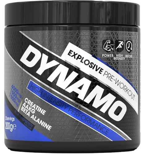 Protein Dynamix - Dynamo Pre Workout - High Intensity Performance - Blue Raspberry - 3000mg Citrulline + AAKG • 2500mg Beta Alanine • 2000mg Creatine • 250mg Caffeine • 200g