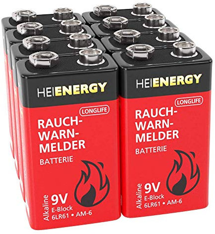 HEITECH Rauchmelder Batterie 9V Block - 8× Alkaline 9V Block Batterien langlebig & auslaufsicher - Blockbatterien für Feuermelder, Bewegungsmelder, Kohlenmonoxid, Warnmelder & Rauchwarnmelder
