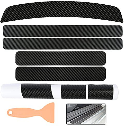 4D Carbon Fiber Door Sill Guard Strips with Scraper, Anti Scratch Bumper Protector Film for All Car SUV Truck
