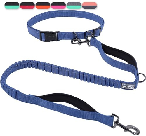 VIVAGLORY Hands Free Dog Leash Bungeeone Running Dog Leash with Waist Belt for Running Walking & Jogging, Bungee & Around Waist for Pet, S, Navy Blue/Black