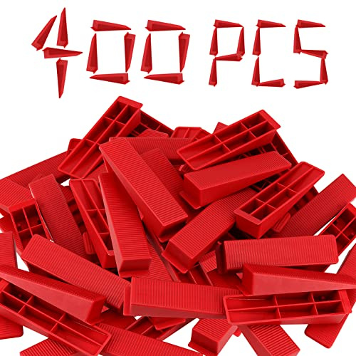 JAPCHET 400 cuñas reutilizables para sistema de nivelación de azulejos para espaciadores de 1/8, 1/16, 1/32 pulgadas para instalación de nivelador de azulejos, color rojo