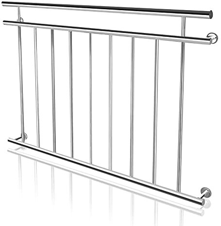 NAIZY Französischer Balkon Geländer Edelstahl Balkongeländer 90cm hoch Treppengeländer Terrassengeländer φ38mm Balkonschutz Balkongitter, 128x90cm(LxH)