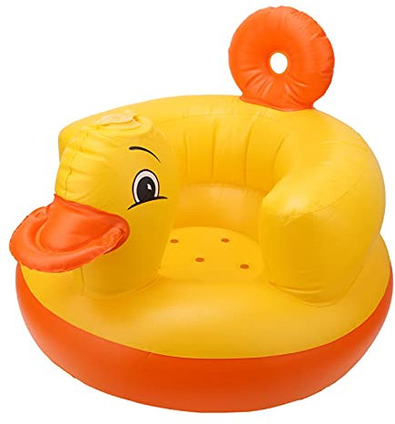 DEWIN Aufblasbares Babystuhl-Sofa, gelber Enten-Baby-Badehocker, Sicherheitsrücksitz, 60 kg Tragfähigkeit (runder Boden)