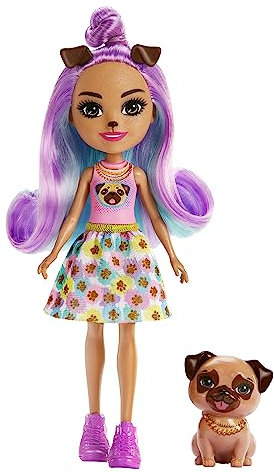Enchantimals City Tails Hauptstrasse Penna Pug Und Trusty - Mopsmädchen Puppe mit Hund, abnehmbarem Rock und Schuhen, für Kinder ab 4 Jahren, HKN11