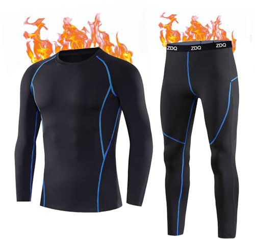 ZDQ Chaud Ski sous-Vêtement Homme Hiver Sport Thermiques Manches Longue Pantalon Hommes Base Layer Longue Manches Thermique Ensemble sous-Vêtement L'entraînement Randonnée Noir L